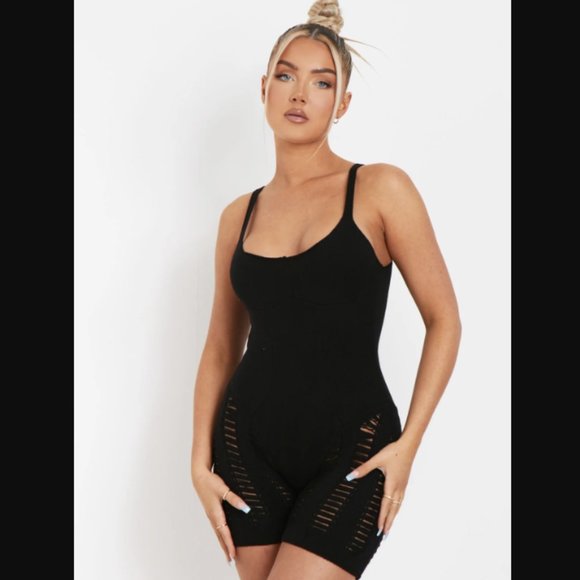 Missy Empire Black Laddered Knitted Playsuit - New with Tags - Picture 1 of 5